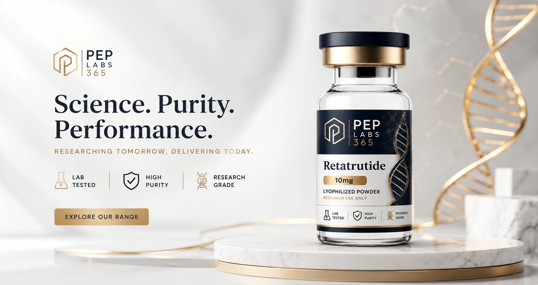 Pep Labs 365 USA — Retatrutide, Tirzepatide & Semaglutide research peptides, 99%+ purity HPLC-MS verified, same-day nationwide dispatch